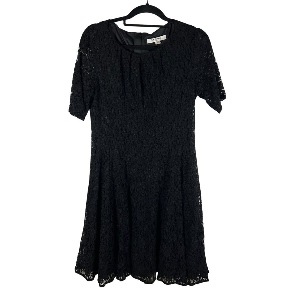 L.K. Bennett Black Lace Short Sleeve Knee‎ Length Sheath Dress Size 10 Designer